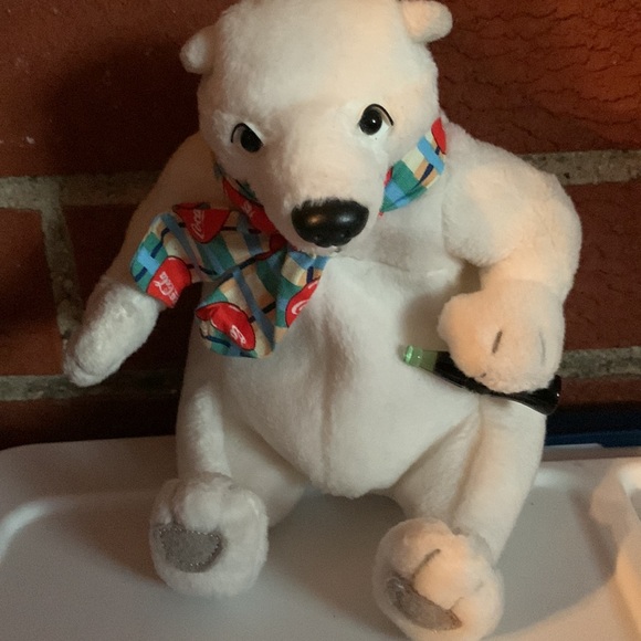 Collectible 1999 Coca Cola White Polar Bear Beanie about 6” tall and 5” wide - Picture 2 of 7